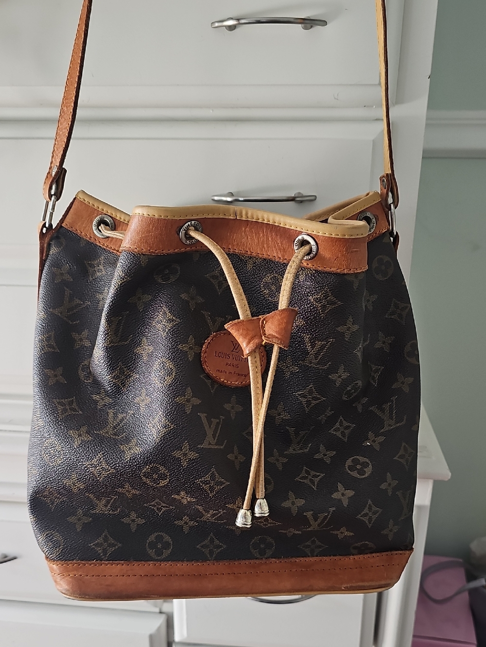 Louis Vuitton Brown Monogram Drawstring Shoulder Bag with Tan Trim
